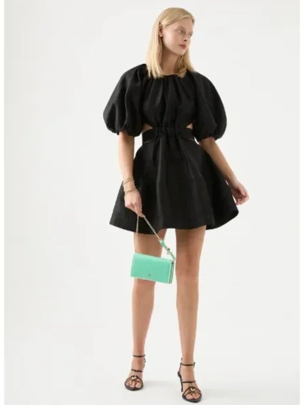 Aje Mimosa Cutout Mini Dress Black Linen Puff Sleeve NWT US 2 AU 6